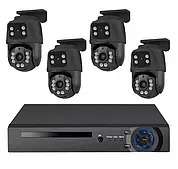 Чотирьохканальний комплект відеоспостереження DVR KIT на 4 камери з подвійним об'єктивом, Wi-Fi, нічне бачення, чорний