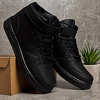 Зимние мужские теплые кожаные кроссовки STILLI, черные зимние утепленные мужские высокие кроссовки на меху