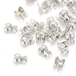 Калоти із Заліза, Затискачі кінцевики, мушля, Платина, 6х3.5мм, Внутрішній Діаметр 2.4мм, 100 шт