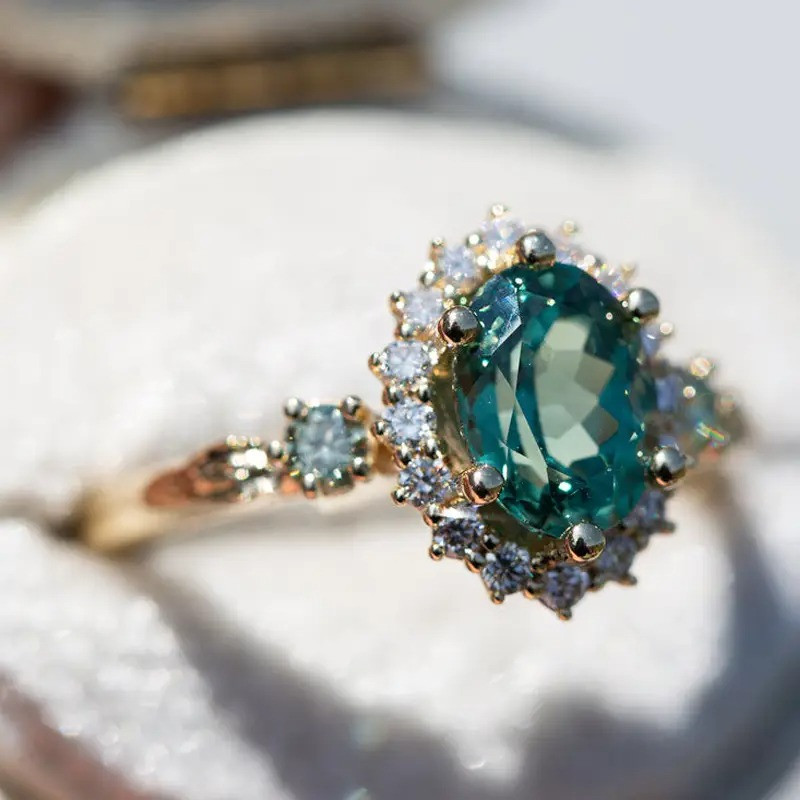 Позолочена жіноча каблучка з бірюзовим кристалом 18 AurumLux045, фото 1