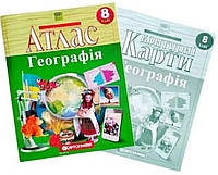 Комплект:Атлас + контурна карта.Географія 8 клас