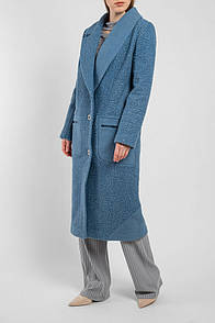 Пальто жіноче блакитне дизайнерське дизайнерське довге вовняне однобортне MKSH2185-1