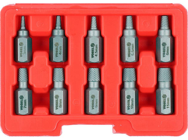 Набір екстракторів для пошкоджених шпильок VOREL з 6-гран. шпинд. 12 мм, Ø= 3-11 мм, 10 шт [50], фото 1