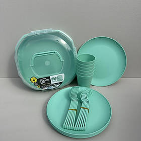 Набір для пікніка 6 персони 26 предмет Ucsan Plastik M-3974 бірюзовий