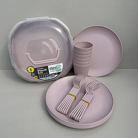 Набір для пікніка 6 персони 26 предмет Ucsan Plastik M-3974 рожевий