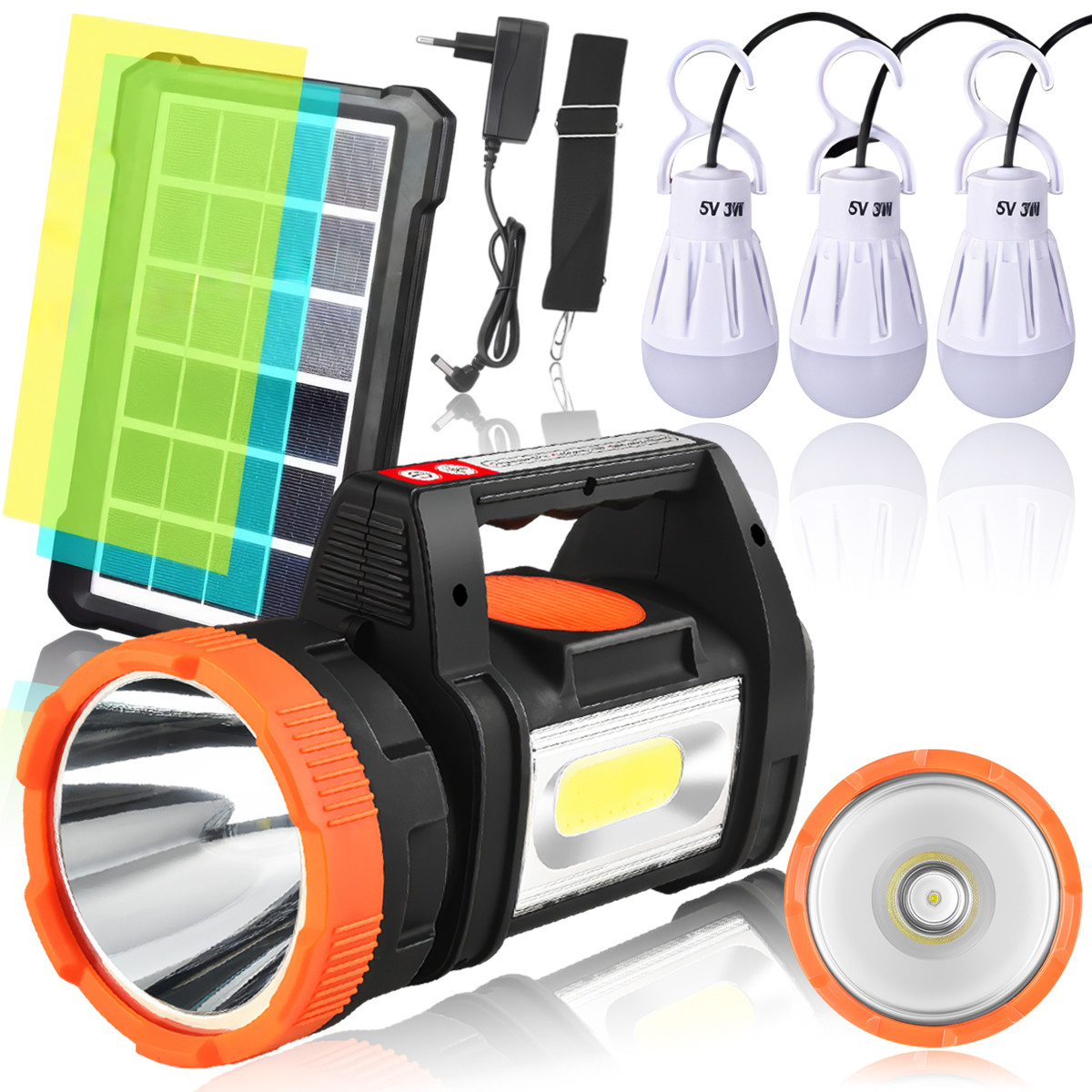 Потужний ліхтар на сонячній батареї та повербанком GS-540 Радіо, MP3, Bluetooth та 3 лампочки, фото 1