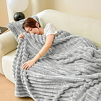 Плед покрывало на кровать 200х220 плед шарпей полоска плюшевый плед на диван плед евро размер цвет светлосерый