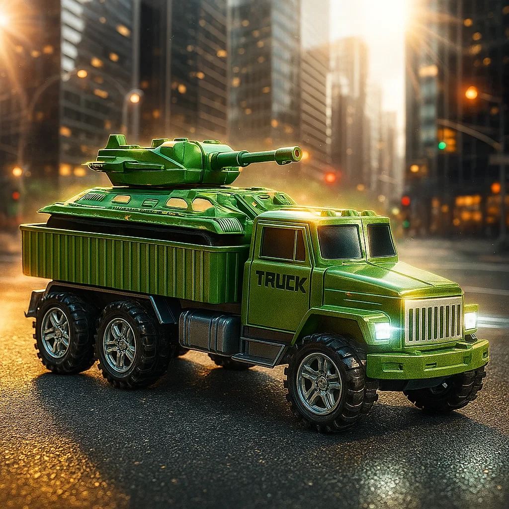 Модель ігрової військової техніки для хлопчика Інерційна вантажівка автовоз і танк Рухомі деталі Гра в армію, фото 1
