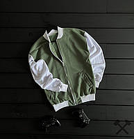 Чоловічі бомбери без принту хакі-білий