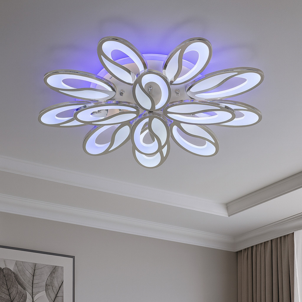 Світлодіодна LED люстра з пультом і підсвіткою до 25 м² 200W 8090/8+4 HR, фото 1