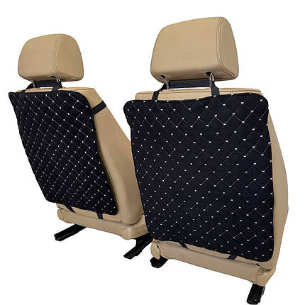 Захисні накидки чохли на спинки передніх сидінь з алькантари (Еко-замш) Чорні з білою прошивкою Lux 2 шт, фото 1