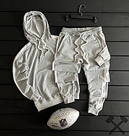 Базовые комплекты худи штаны серо-белый