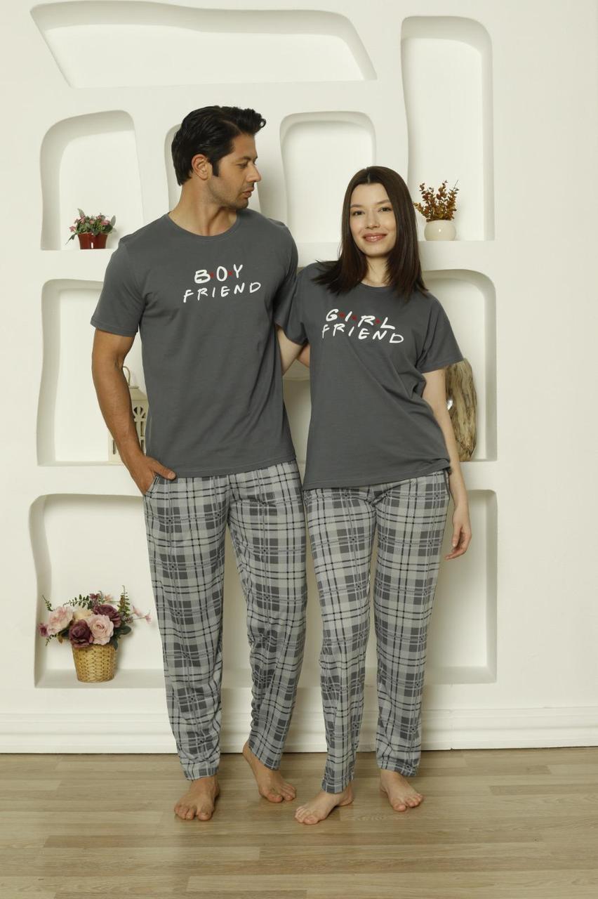 Парні піжами у стилі Family Look "Друзі" футболка та штани в клітину, фото 1