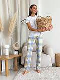Домашній жіночий комплект COSY у клітинку трійка (сорочка+штани+футболка) жовто/сірий., фото 5