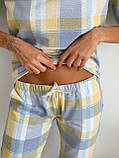 Домашній жіночий комплект COSY у клітинку жовто/сірий (сорочка+штани), фото 7