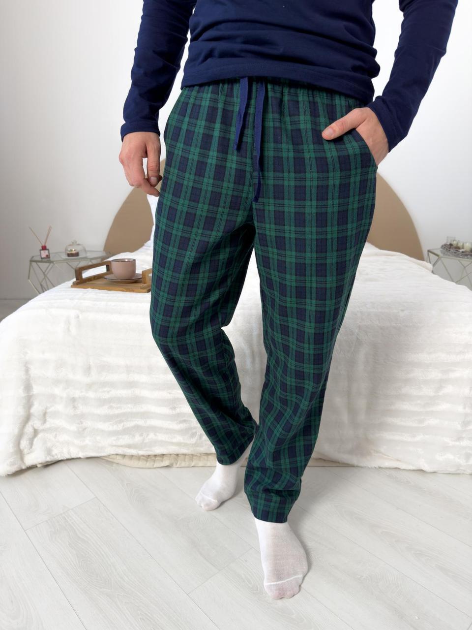 Чоловічі піжамні штани "Бруклін", клітина зелено/темно-синя, фото 1
