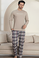 Чоловіча бавовняна піжама "SOMMEIL" лонгслів та штани в клітину