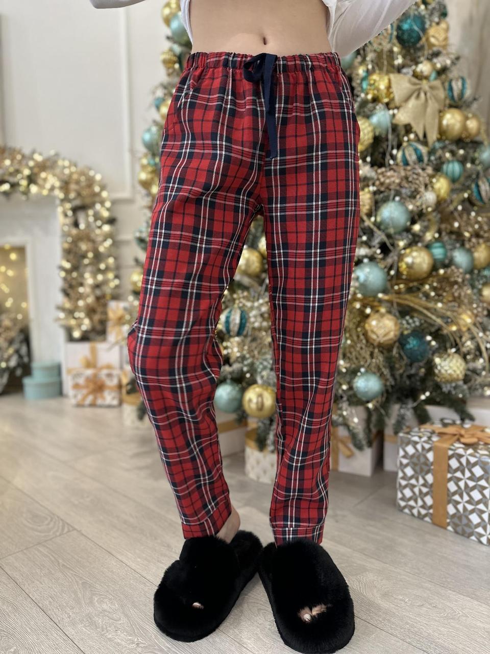 Жіночі штани манжет фланель COSY клітина червоно/синя, фото 1