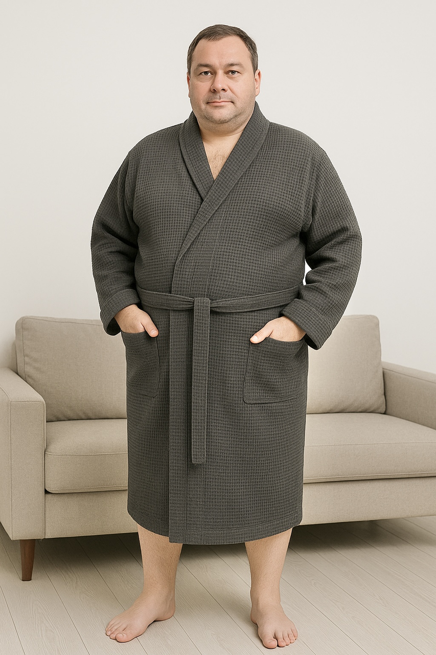 Вафельний халат унісекс Обійми Big size шаль, фото 1