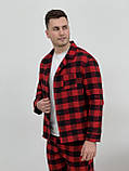 Піжама чоловіча COSY з фланелі (штани+сорочка+футболка) клітина червоно/чорна, фото 5