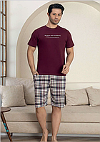 Чоловіча бавовняна піжама "SOMMEIL" футболка та шорти в клітину