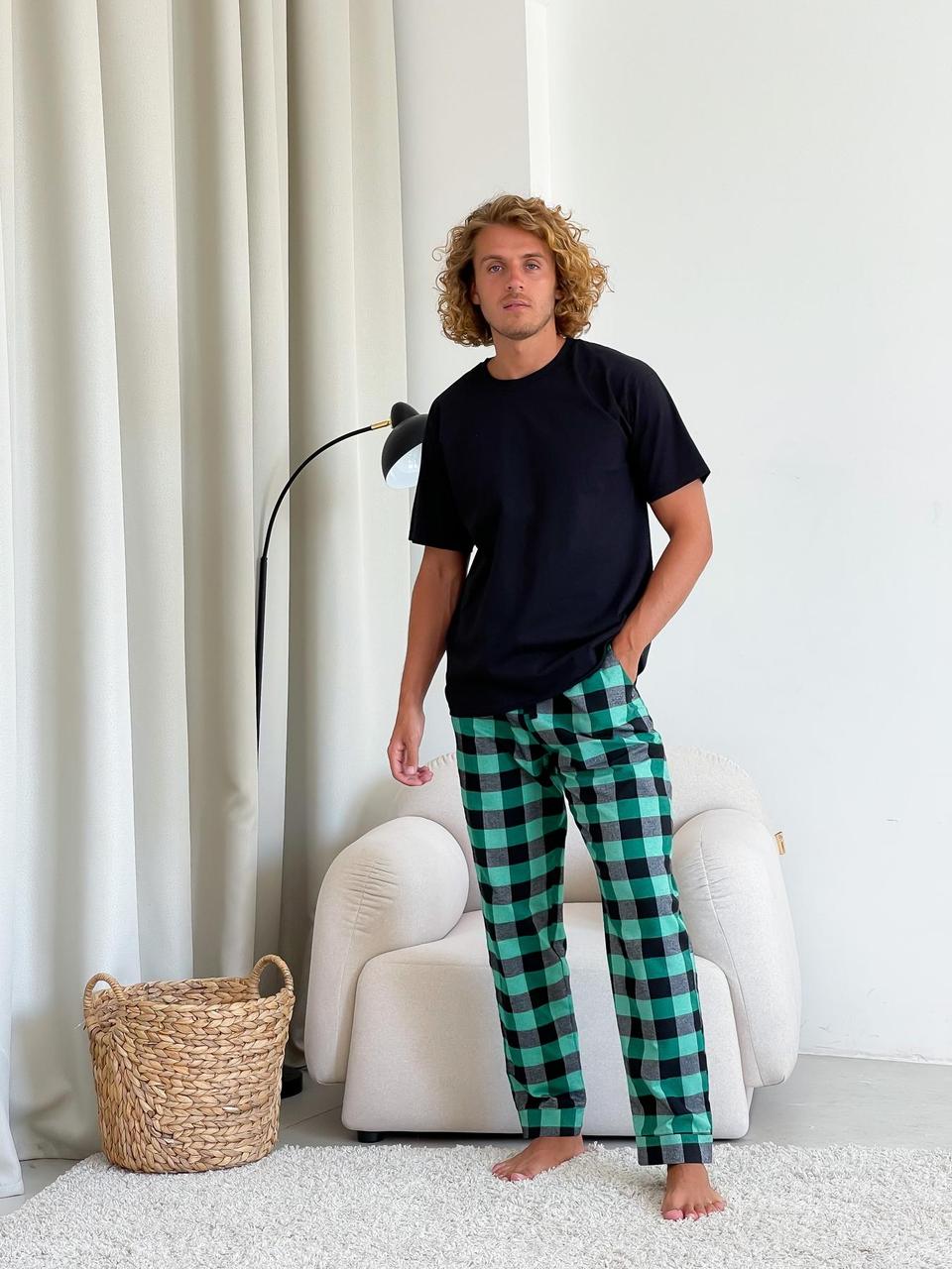 Чоловічі піжамні штани, зелено/чорні, фото 1