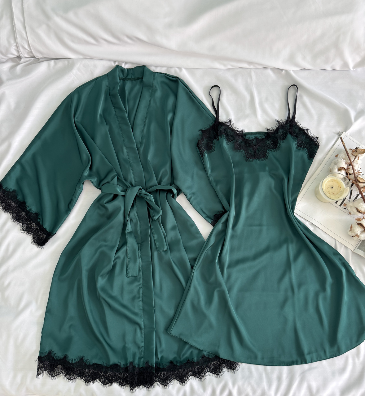Жіночий халат і пеньюар-двійка зелений, фото 1