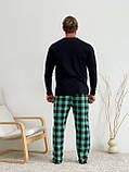 Домашня піжама для чоловіків COSY із фланелі (штани+лонгслів) зелено/чорний, фото 5