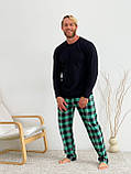 Домашня піжама для чоловіків COSY із фланелі (штани+лонгслів) зелено/чорний, фото 6