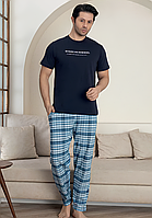 Чоловіча бавовняна піжама "SOMMEIL" футболка та штани в клітину