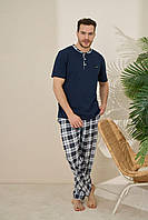 Чоловіча бавовняна піжама "Cameron" футболка та штани в клітину, темно-синій