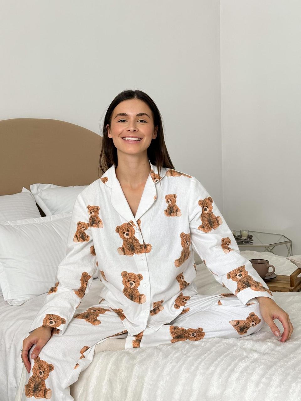 Домашня тепла жіноча піжама COSY Тедді (сорочка+штани), фото 1