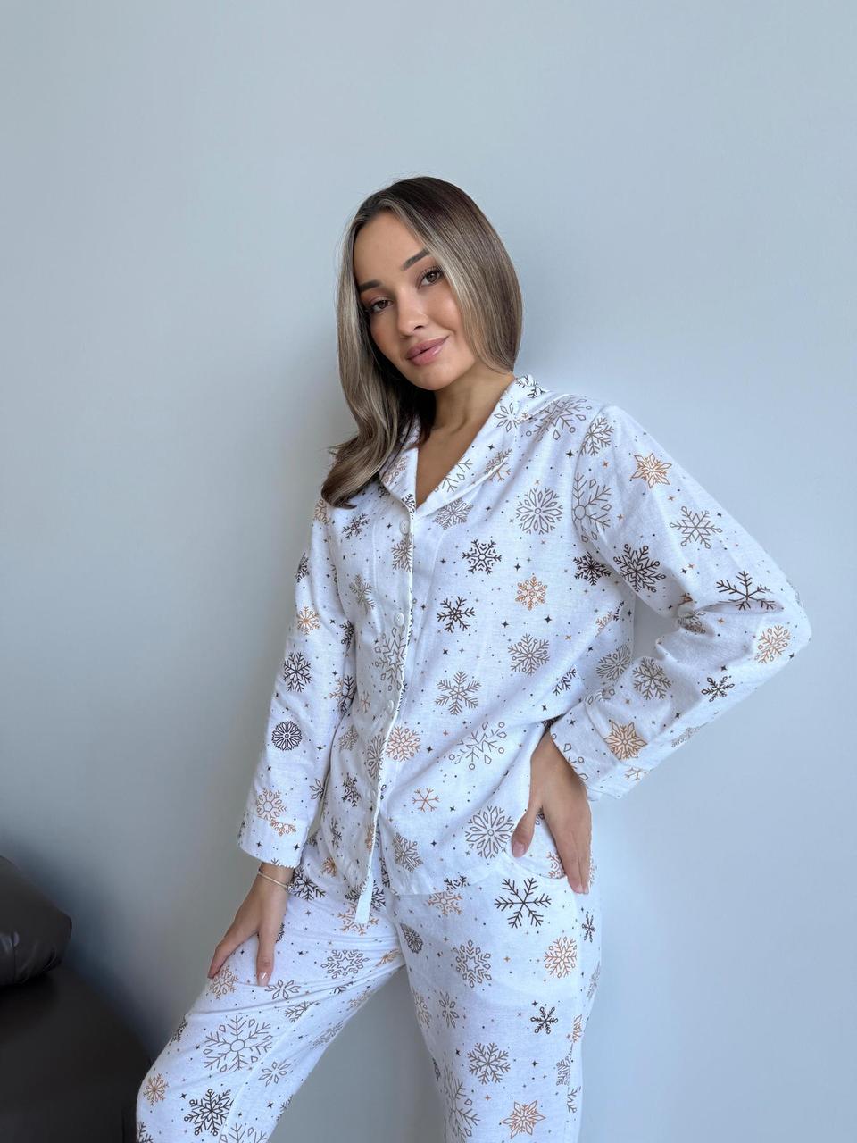 Домашня жіноча піжама COSY Сніжинки (сорочка+штани), фото 1