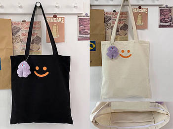 Сумка жіноча прямокутна тканинна шопер 38*34 см принт Смайл Kay