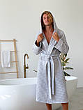 Халат чоловічий COSY з капюшоном Грецька вафелька світло сірий, фото 6