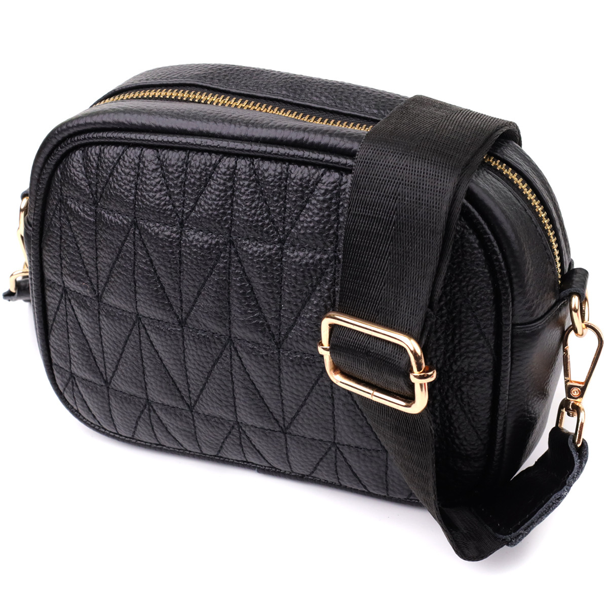 Компактна стьобана сумка для жінок з натуральної шкіри Vintage 22894 Чорний