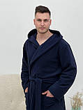 Чоловічий флісовий халат з капюшоном темно синій, фото 4