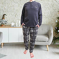 Чоловіча тепла City Love піжама з флісу полар, темно-сіра