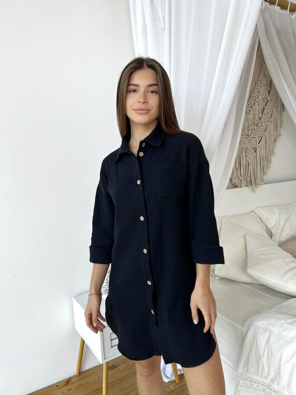 Жіночна сорочка Coconut з мусліну, чорна, фото 1