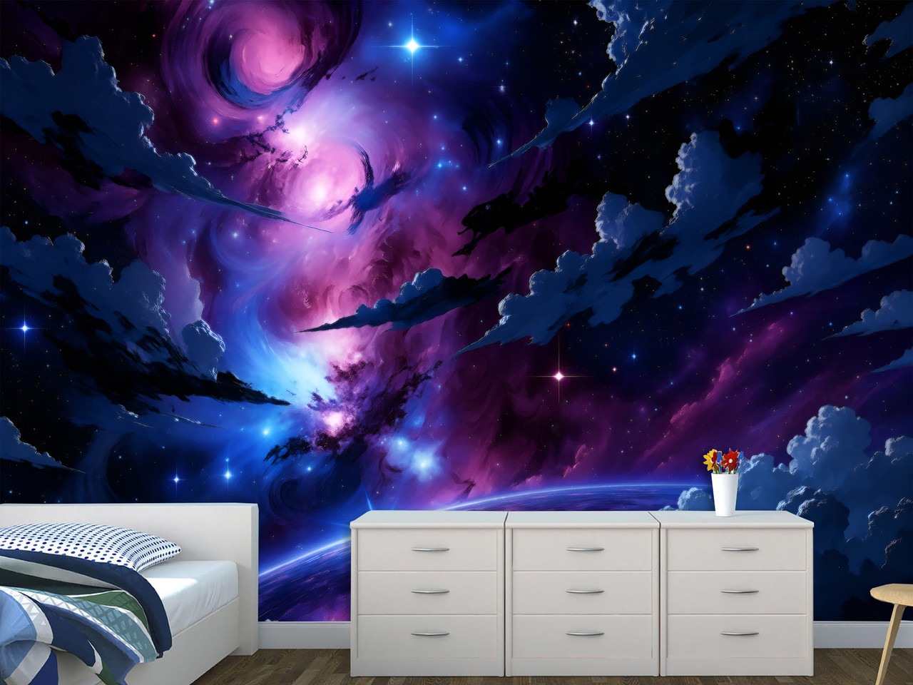 Самоклеюча плівка Oracal цікавий дизайн Всесвіту для вітальні, спальні "Космічний Шторм Світла", фото 1