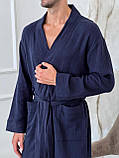 Чоловічий мусліновий халат Estet темно синій, фото 3