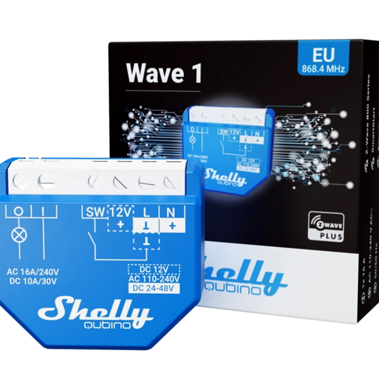 Вставне реле 1-канальне Shelly Qubino Wave 1 Relay, сухий контакт, 16 А, 3600 Вт., фото 1