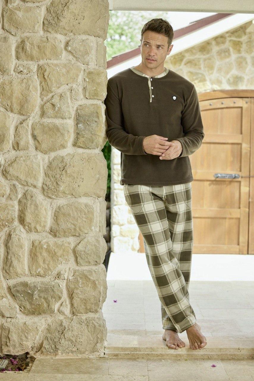 Чоловіча тепла піжама з флісу полар, хакі, фото 1