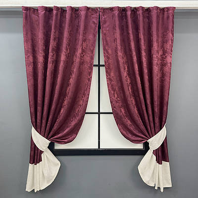 Комплект (2шт. 1,3х1,7м.) коротких штор з жакарду. Колір марсала з кремовим. Код 033дк 12-0116