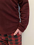 Чоловіча тепла піжама з флісу полар колір кофти бургунді та штани в клітину, фото 4