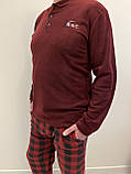 Чоловіча тепла піжама з флісу полар колір кофти бургунді та штани в клітину, фото 5