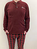 Чоловіча тепла піжама з флісу полар колір кофти бургунді та штани в клітину, фото 7