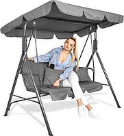Садові гойдалки Springos 3-місні з дахом LUNA сірі з подушками
