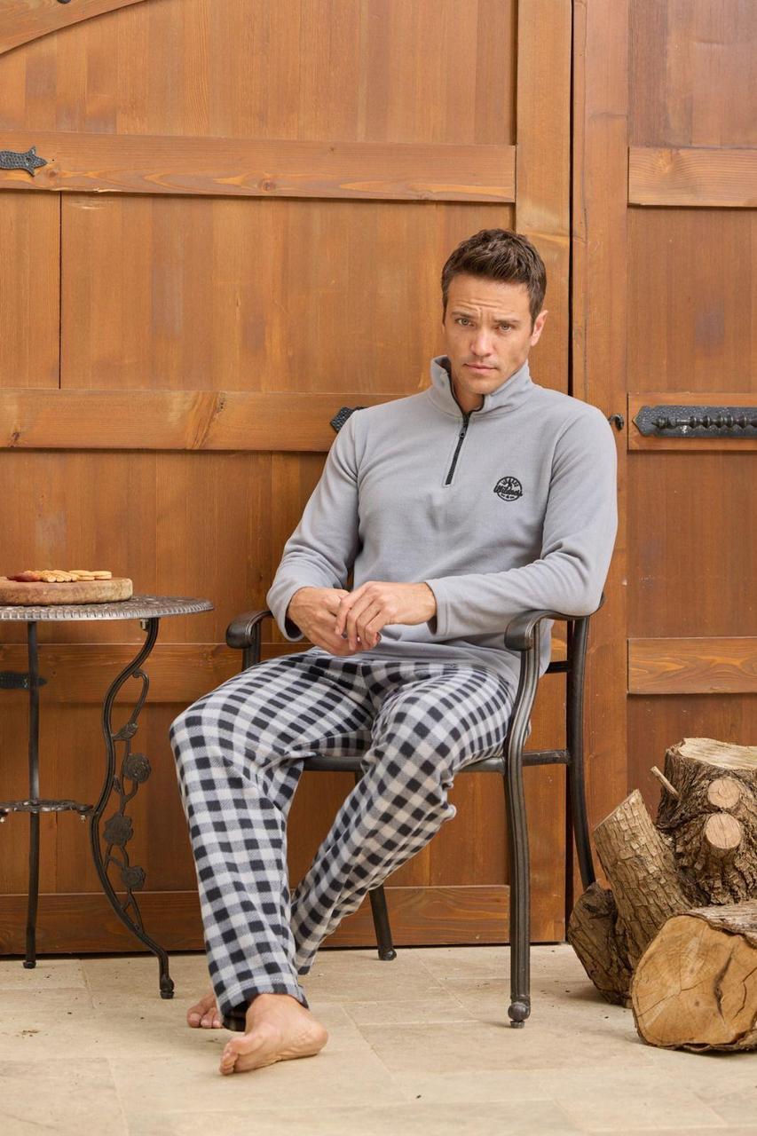 Чоловічий теплий домашній комплект із флісу, сіро-чорний, фото 1