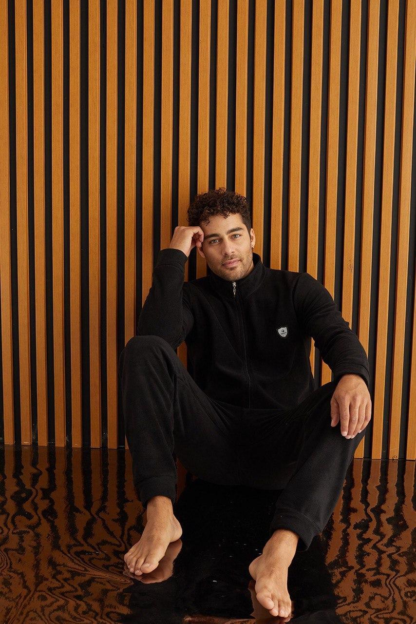 Чоловічий домашній костюм з флісу полар на змійці чорний, фото 1